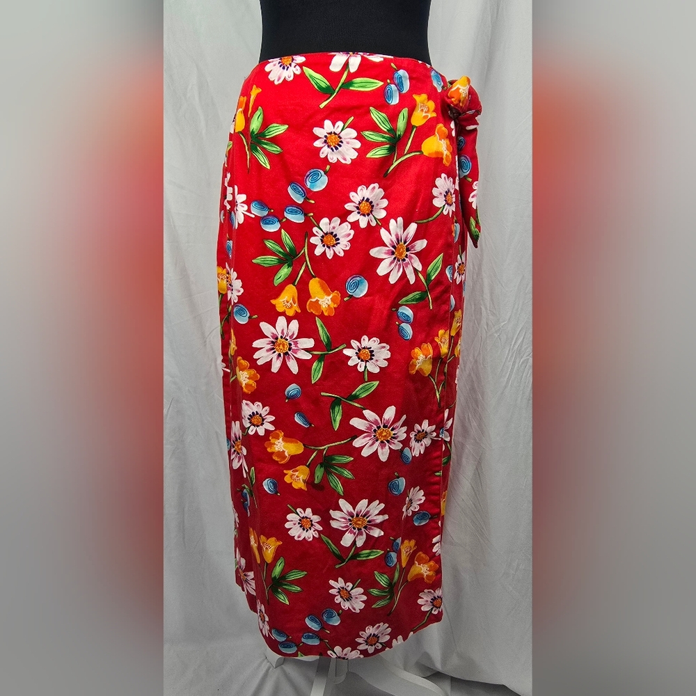 Portraits by Northern Isles Vintage Tropical Floral Wrap Midi Skirt sz PM